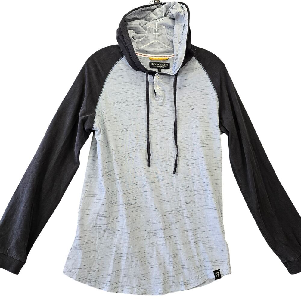 Free Planet Gray Lightweight Shirt Hoodie Sweatshirt Long Sleeve Mens Size M Top